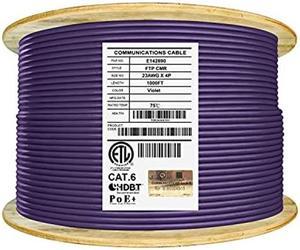 Elite Cat6 Shielded Riser (CMR), 1000ft, F/UTP 23AWG, Solid Bare Copper, 550MHz, UL Certified, UL-LP Certification, Bulk Ethernet Cable Reel, Violet