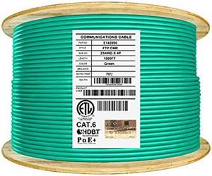 Elite CAT6 Shielded Riser (CMR), 1000ft, F/UTP 23AWG, Solid Bare Copper, 550MHz, UL Certified, UL-LP Certification, Bulk Ethernet Cable Reel (Green)