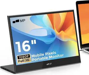 Mobile Pixels Glance Portable 16" FHD 1080P Travel Monitor with Dual Speakers, Tilt Adjustment & Non-Slip, HDMI USB C Connection Plug & Play Extra Monitor for Laptop, macOS, Windows