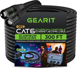 GearIT CAT6 Ethernet Cable, EtherCON-Compatible (300 Feet) RJ45 Connectors for Pro Audio, Aluminum Shielded, Oxygen Free Copper - 300 ft. - Black