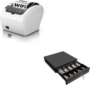 MUNBYN WiFi Thermal Receipt Printer with USB/LAN/RS232 Port, 80mm POS Printer Works with Square Windows Mac Chromebook Linux Cash Drawer and Black Cash Register Drawer, 16" Wide Cash Drawer