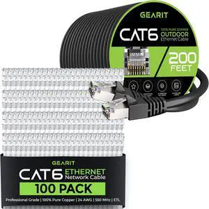 GEARit 100Pack 3ft Cat6 Ethernet Cable & 200ft Cat6 Cable