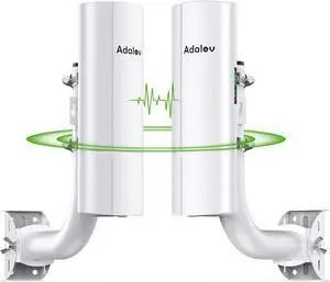 Gigabit Wireless Bridge with Mounts,AdaLov Point to Point/Multipoint WiFi Bridges,Outdoor CPE with 100/1000Mbps LAN Port,5.8G 3KM High Speed Wireless Ethernet Bridge with 16dBi High-Gain Antenna