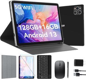 Android Tablet 10 Inch, 2024 Latest Android 13 Tablet, 128GB Storage+16GB RAM (8+8Virtual), Octa-Core Processor, 5G WiFi Tablet, 2 in 1 Tablet with Keyboard and Case, 13MP+8MP Dual Camera, GPS, Black