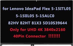 15.6" Replacement for Lenovo IdeaPad Flex 5-15ITL05 5-15IIL05 5-15ALC05 82HV 82HT 81X3 5D10S39644 UHD 4K IPS LCD Display Touch Screen Digitizer Assembly Bezel with Board (3840x2160-40Pin Connector)
