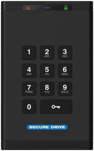 SecureData SecureDrive KP 250GB SSD Hardware Encrypted USB 3.0 External Drive FIPS 140-2 Level 3 Unlock via Keypad TAA Compliant, CJIS, HIPAA, CMMC, GDPR Compliant, Works with Mac and Win Free AV