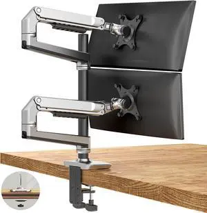 ErgoUnion Dual Monitor Stand for Desk, Vertical Dual Monitor Mount with Wide Range of Motion, Dual Monitor Arm for 17-40" Screen up to 25 lbs Each, Computer Monitor Stand for 2 Monitors - Silver
