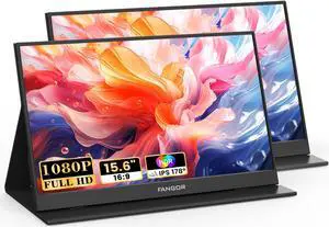 FANGOR 2 Pack Portable Monitor, 15.6" FHD 1080P Travel Monitor for Laptop, Ultra-Slim IPS Computer Gaming Display, USB-C HDMI Screen Extender with Smart Cover for Laptop PC Phone Mac Xbox PS4/5 Switch