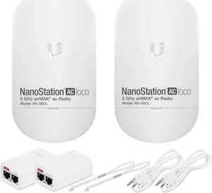 Wireless Bridge Ubiquiti LOCO5AC PRE-CONFIGURED, Bundle of 2 Ubiquiti Nanostation LOCO 5AC, Point to Point Outdoor WiFi Bridge, Plugh and Play, 5GHz, 450+Mbps, 10+km Link Range, Network Bridge
