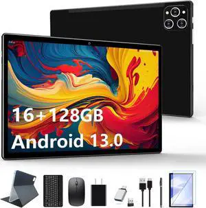 Tablet 10.1 Inch Android 13 Tablets 2025 Latest Android Tablets 128GB ROM+16GB RAM (8+8 Virtual), 2 in 1 Tablet with Keyboard, Powerful Octa-Core+13MP Camera, 1TB TF Expandable, FHD WiFi Tableta PC