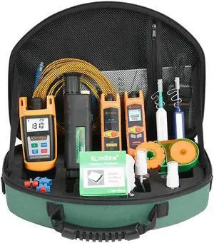 Komshine KLT-15D Fiber Optic FTTH Loss Toolkit Fiber Connector with Microscope 200X Magnification+OPM Tester Power Meter+ SM Optical Light Source + VFL+ Cleaner for SC, FC, ST, LC