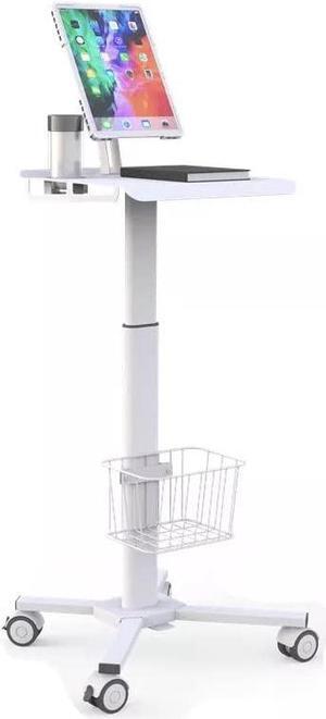 Mount Plus MB-C01 Height Adjustable Mobile Medical Tablet Cart with Wheels and Tablet Enclosure Basket Storag | Medical Trolley for Hospital Clinic Beauty Salon | Pneumatic Mobile iPad Workstation
