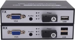 Primeda VGA KVM Over Fiber Extenders, Singlemode Fiber Cable up to 12.4miles (20Km),Multimode up to 1640FT(500m), SC Fiber Port, with 3.5mm Audio & KVM USB,A Pair