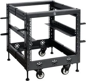RIVECO 9U 19 Adjustable Depth Server Rack Support Up to 1700LBS Floor Standing 4 Post Rack with Load-Bearing Casters Universal for Network Equipment Black