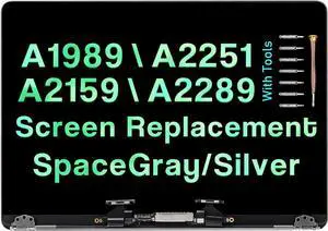 13.3" Screen Replacement for MacBook Pro A2159 A2289 A1989 A2251 EMC 3214 EMC 3358 EMC 3348 EMC 3456 EMC 3301 True Tone 2018 2019 2020 Retina LCD Display Assembly Kit(Space Gray)