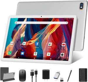 Tablet 10.1 Inch 128 Storage+1TB Expand 2 in 1 Android Tablets, Tablet with Keyboard Case Mouse, 5G Dual WiFi, GPS, Octa Core, HD Touchscreen,13MP Dual Camera, Bluetooth, 7000 mAh Battery -Silver