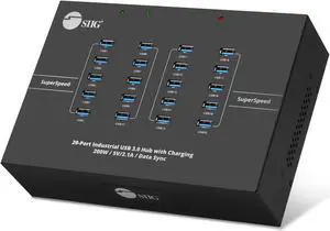 SIIG 20-Port Industrial USB 3.0 Hub with Charging - 200W, 5Gbps with 5V/2.1A per Port, Powered Multiport Hub Expander for Laptop, Tablets, Cellphone, External HDD, Keyboard and Mouse (ID-US0611-S1)