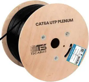 TSCables | Cat6A Plenum (CMP) 1000ft, 750Mhz, PoE++ (4PPoE) | 100% Solid Bare Copper | 23AWG Unshielded Twisted Pairs (UTP), Available in 7 Colors for Easy Identification (Black, 1000ft)