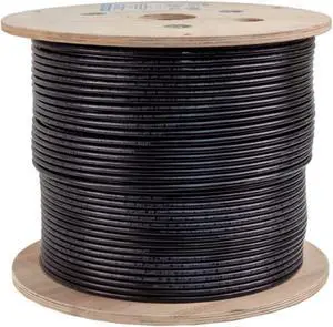 Vertical Cable Cat6, Shielded, Dual Jacket, Direct Burial, 1000ft, Black, Bulk Ethernet Cable