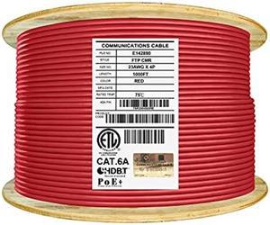 Elite Cat6A Shielded Riser (CMR), 1000ft, FTP 23AWG, Solid Bare Copper, 650MHz, 10Gb Speeds, UL Listed, UL-LP Certification, Higher Performance PoE, Bulk Ethernet Cable Reel, Red