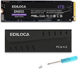 Ediloca EN855 Internal Gaming SSD with Heatsink 4TB PCIe Gen4, Up to 7400MB/s, NVMe M.2 2280, 3D TLC NAND Flash, Solid State Drive, Configure DRAM Cache, Compatible with PS5 and PC