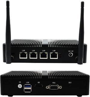 Fanless Mini Industrial PC Intel Celeron J1900 (up to 2.4 GHz),Micro Firewall Appliance, VPN, Router PC, 8GB RAM 128GB MSATA3.0 SSD,4 RJ45 LAN Port, Windows 10, Micro Computers HDMI & VGA Port