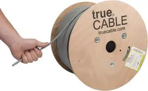 trueCABLE Cat6A Riser (CMR), 1000ft, Gray, 23AWG 4 Pair Solid Bare Copper, 750MHz, PoE++ (4PPoE), ETL Listed, Unshielded Twisted Pair (UTP), Bulk Ethernet Cable