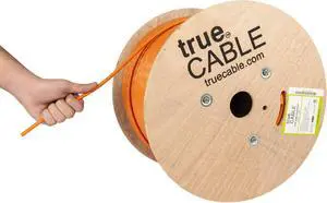 trueCABLE Cat6A Riser (CMR), 1000ft, Orange, 23AWG 4 Pair Solid Bare Copper, 750MHz, PoE++ (4PPoE), ETL Listed, Unshielded Twisted Pair (UTP), Bulk Ethernet Cable