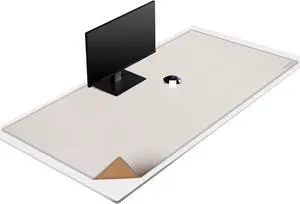 MAIDERN 59x 27.5 Leather Desk Pad, Large Desk Mat, Cork & Leather Large Mouse pad for Desk, Waterproof Computer Desk Pad for Gaming Home Office (Cream)