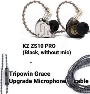 Linsoul KZ ZS10 PRO Black, no mic + Tripowin Grace Microphone Cable (QDC)