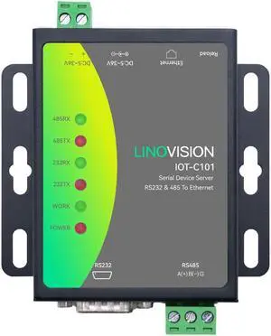 LINOVISION Dual Ports Serial Server, RS485 and RS232 to Ethernet Convertor, Modbus RTU/TCP Conversion, RS485 and RS232 to RJ45 Convertor, Processor Upgraded