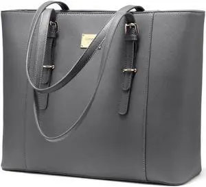 Laptop Bag for Women Large Office Handbags Briefcase Fits Up to 15.6 inch (Updated Version)-Grey