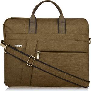 LOREM Laptop Bag,12 inch Shoulder Bag, Laptop Tote Work Bags, Vintage Leather Computer Bag, Messenger Bag (Beige)