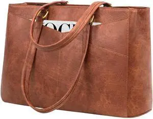 LOVEVOOK Laptop Bag for Women 15.6 Inch Tote Bags Waterproof Leather Briefcase Computer Women Business Office Work Bag,Vintage Brown