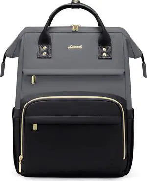 LOVEVOOK Leather Backpack for Women,17 inch Leather Laptop Backpacks Women,Professional Work Backpacks Nurse College Teacher Bag,Womens Laptop Tote Bag Computer Travel Backpack Purse,Smoky Gray-Black