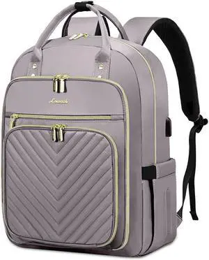 LOVEVOOK Laptop Backpack for Women, Water Resistant Travel Work Backpacks Purse Stylish Business Teacher Nurse Computer Bag with USB Charging Port,Purple Gray