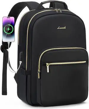 LOVEVOOK Laptop Backpack for Women 18.4 inch,Cute Womens Travel Backpack Purse,Professional Laptop Computer Bag,Waterproof Work Business College Teacher Bags Carry on Backpack with USB Port,Black-2