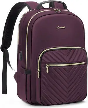 LOVEVOOK Laptop Backpack for Women 18.4 inch,Cute Womens Travel Backpack Purse,Professional Laptop Computer Bag,Waterproof Work Business College Teacher Bag Carry on Backpack with USB Port,Deep Purple