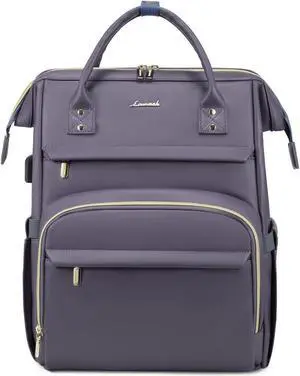 LOVEVOOK Leather Laptop Backpack for Women 17 inch,Travel Backpack Purse Nurse Teacher Backpack Computer Laptop Bag,Professional College Business Work Bags Carry On Backpack with USB Port,Grey Purple