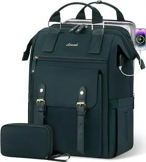 LOVEVOOK Laptop Backpack for Women, Teacher Nurse Work Backpack Purse, Water Resistant Travel Backpack with Separate Laptop Compartment, College Back pack, 15.6 Inch - Dark Green