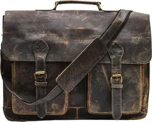 MaheTri Distressed Hunter Buffalo Leather Laptop Messenger Bag Office Briefcase Crossbody Travel Bag For Men And Women College Bag Office Laptop Bag (16")