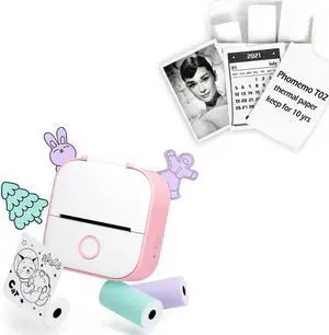 Memoqueen T02 Mini Portable Thermal Sticker Printer, Instant Photo Printer, Sticker Maker Machine & 3 Rolls White Non-Adhesive Thermal Paper