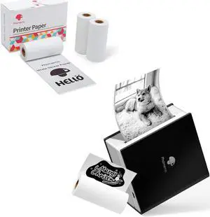 Phomemo M02 Mini Pocket Printer with 3 Rolls Adhesive White Thermal Labels,Bluetooth Photo Printer for Phone, for Fun, DIY Journal, Study, Good Gift, Black
