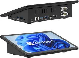HIGOLEPC Mini PC,10.1 Inch Touchscreen Mini Computer Win 11 Pro Mini Desk PC with Battery,Celeron J4125 8GB RAM/128GB ROM,Dual R232 HDMI,BT 5.2,WiFi 5,Type-C,Support Auto-Boot