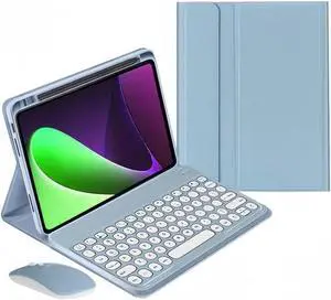 kaidisen Keyboard Case for iPad A16 2025/ iPad 10th Generation 2022 Case with Bluetooth Mouse and Detachable Cute Round Key Candy Color Keyboard Cover,Mist Blue