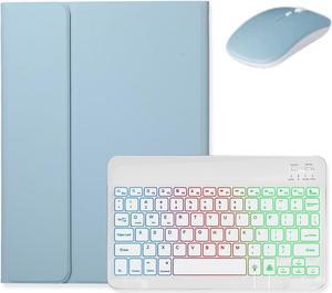 kaidisen Backlit keyboard for iPad 9th 8th 7th Generation iPad Air 3rd Gen/iPad Pro 10.5 Keyboard Case with Mouse, Detachable Backlight Color Keyboard Case,Mist Blue+White