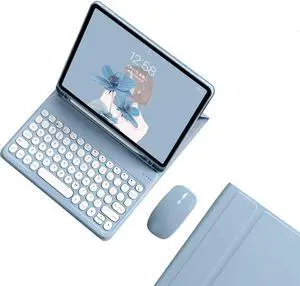 kaidisen Keyboard Case for Galaxy Tab S9+ / Tab S9 FE Plus/Tab S8+ / Tab S7+ / Tab S7 FE 12.4 inch Case with Keyboard and Bluetooth Mouse, Detachable Candy Color Keyboard Cover Round Key,Mist Blue