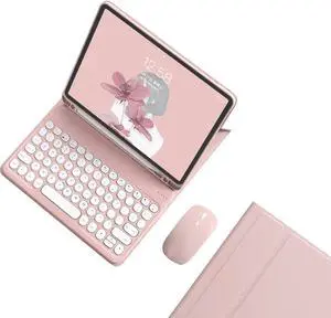 kaidisen Keyboard Case for Galaxy Tab S9 FE+ / Tab S10+ /S9+/S8+/S7+/S7 FE 12.4 inch Case with Bluetooth Mouse and Detachable Candy Color Keyboard Cover Round Key,Pink