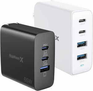 USB C Charger,Hyphen-X 100W 4-Port White and 65W 3-Port Black GaN PD Charger 2 Set