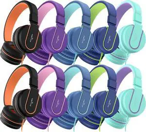 AILIHEN Kids Headphones Bulk 10-Pack for K-12 School Classroom, On-Ear Wired Headset with Microphone for Students Children with 93dB Volume Limited, 3.5mm Jack for Chromebooks Tablets Laptop Computer